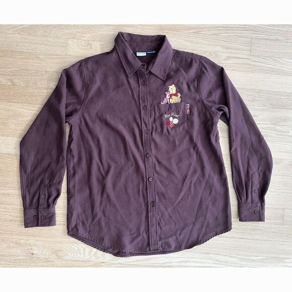 Vintage Disney Winnie the Pooh Embroidered Long Sleeve Shirt Purple Brown L/XL - Picture 1 of 5